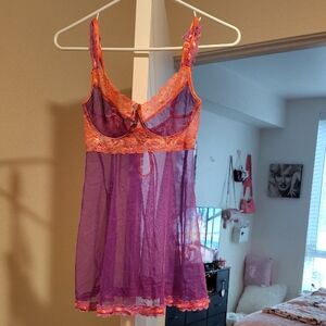 Sheer Purple and Pink Lace Chemise
